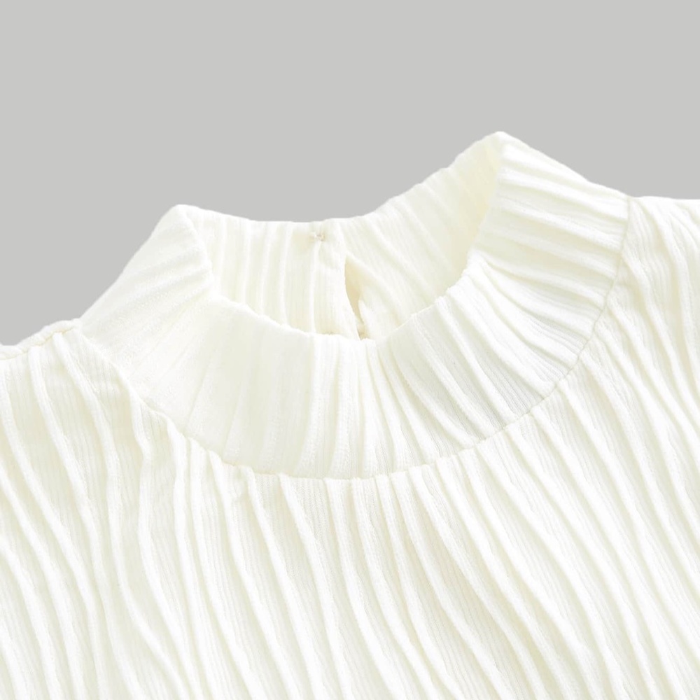 SHEIN Ivory Textured Mock Neck Keyhole Back Flounce Sleeve Crop Top - Picture 6 of 12